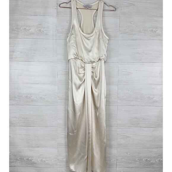 Revolve L'Academie Alicia Satin Midi Dress S Ivory Sleeveless Pleated Si… - Picture 2 of 16